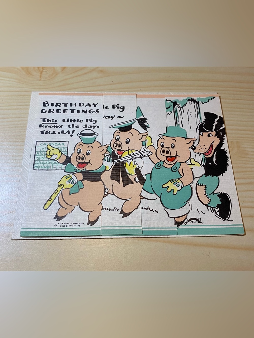 Hall Brothers Antique 30s Walt Disney 3 Little Pigs Big Bad Wolf Birthday Card